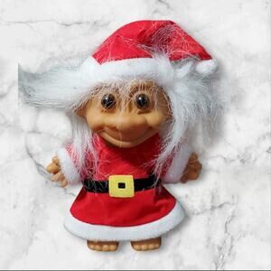 Vintage Russ Berrie & Co Troll in Santa Costume White Hair